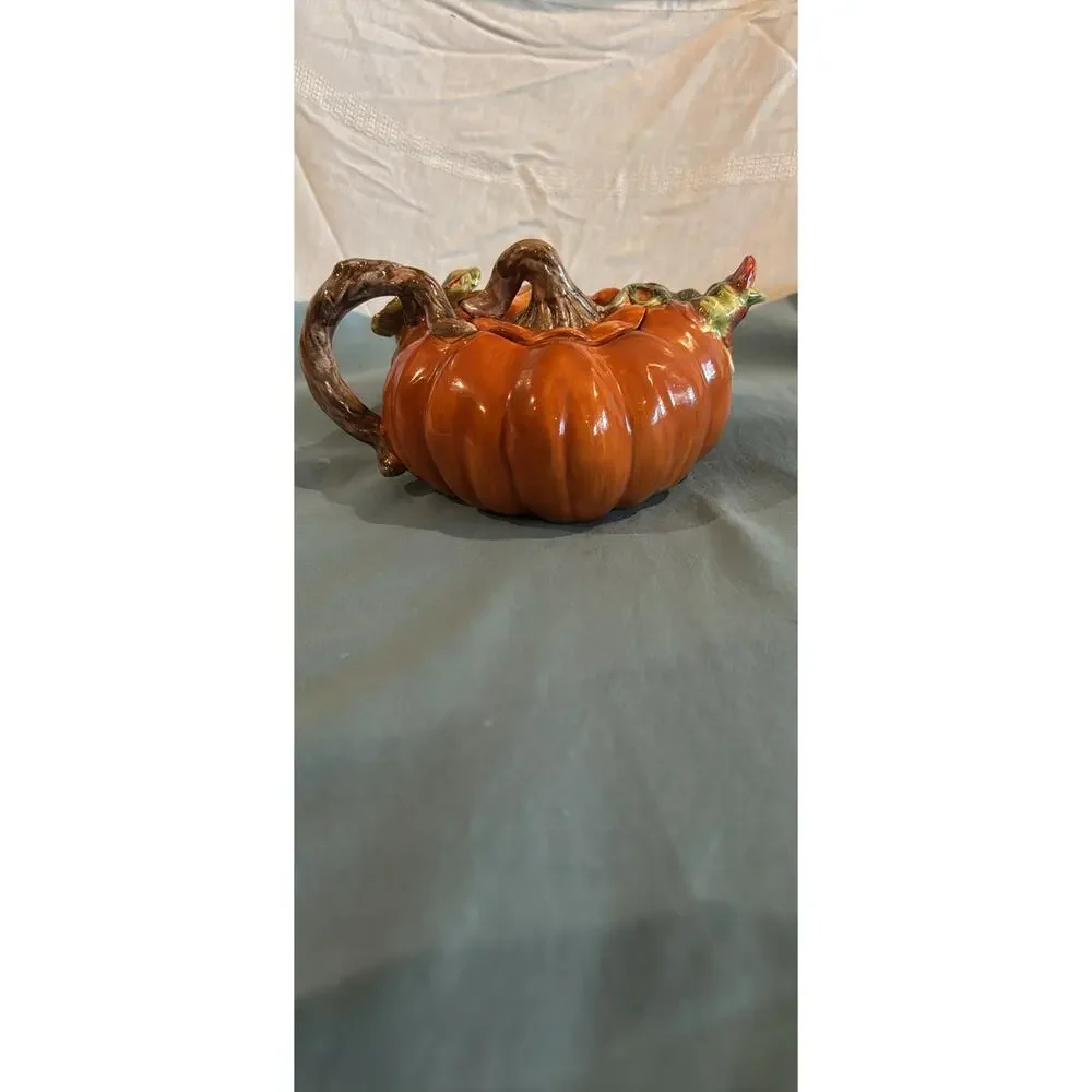 Vintage Harvest Pumpkin Ceramic Teapot, unbranded cir. 1980- 05